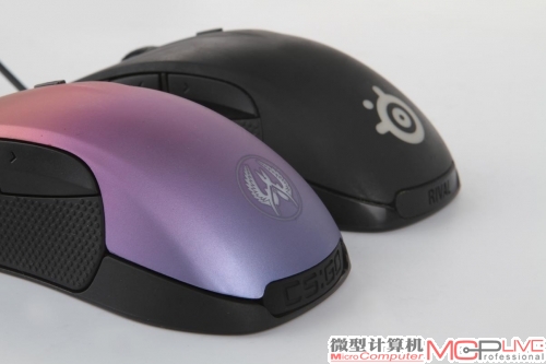 尾部对比，完全一致的设计，Rival 300 CS:GO完整地继承了Rival的外壳模具。